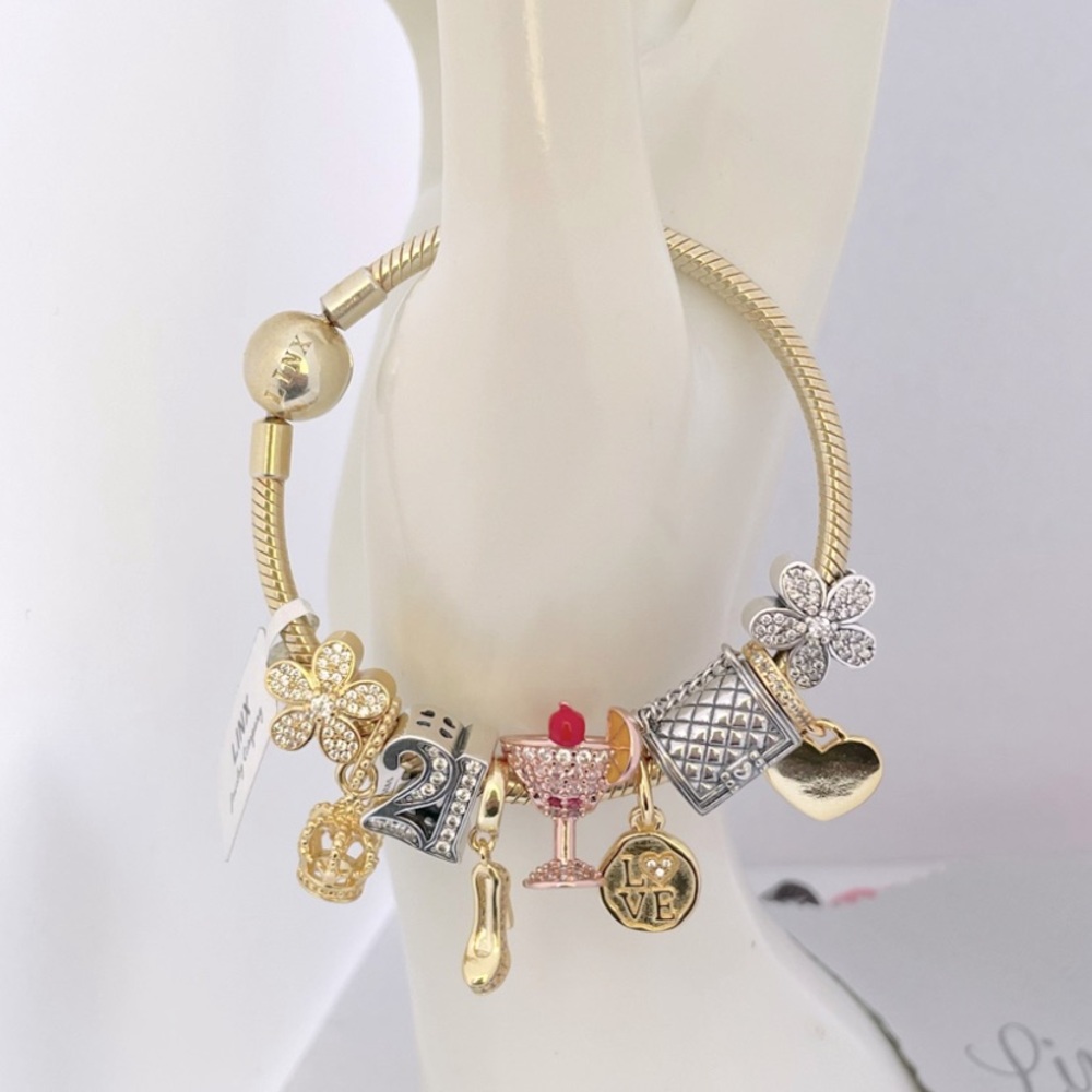 Linx Yellow Gold Snake Chain Bracelet with 21st Birthday Themed Charms